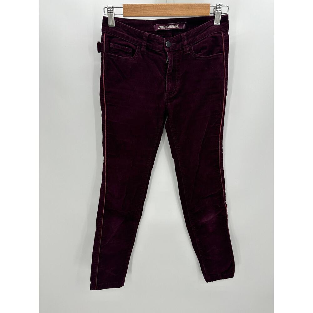 Zadig & Voltaire Eva Velours Purple Skinny‎ Corduroy Pants Women's Size 34